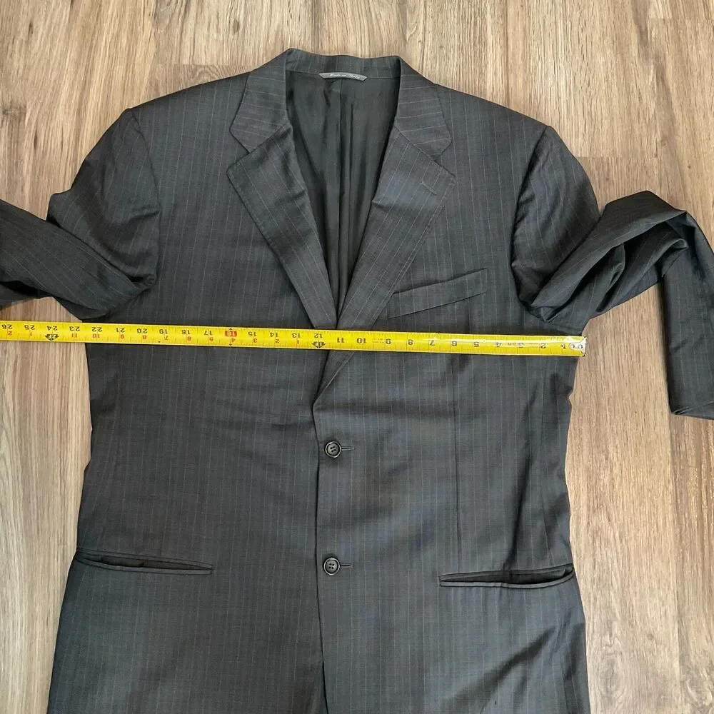 Canali Suit Jacket Pure Wool Blazer‎ Sport Coat Black Pinstripe Italy Size 54L
